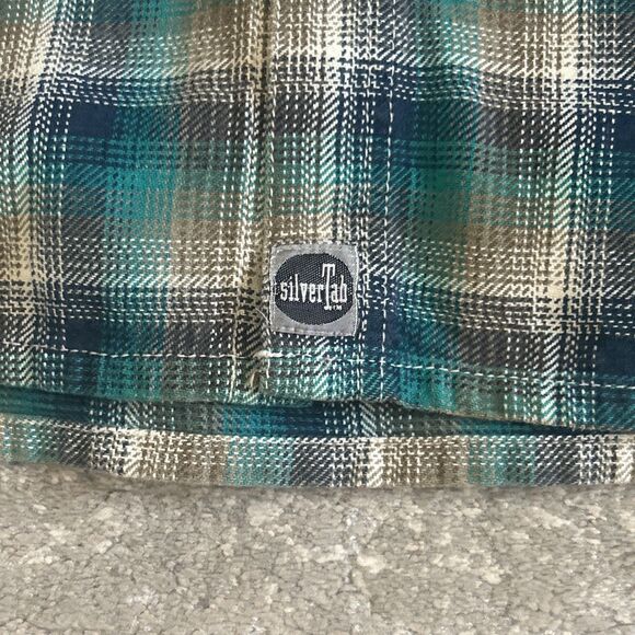 Levis Silvertab Shirt Mens Large Plaid Aqua Tan Flannel Button Up Long Sleeve - Picture 2 of 8